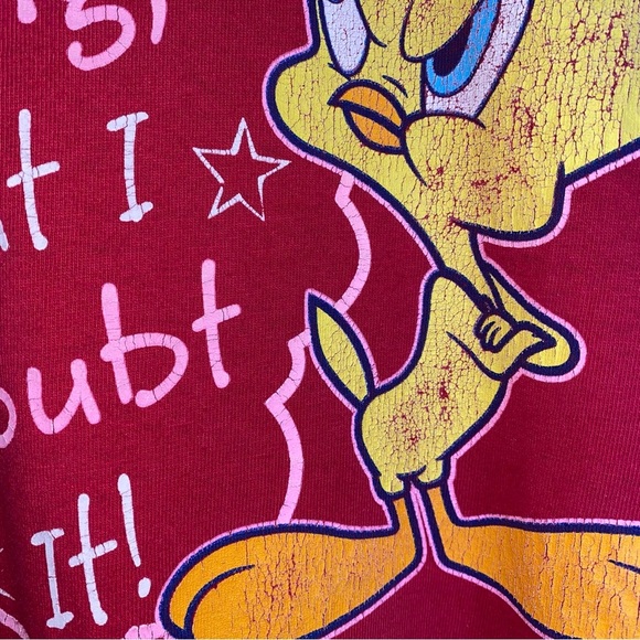 Vintage Looney Tunes Medium Red Tweety Bird Tee I Might Be Wrong But I Doubt It - Picture 5 of 9